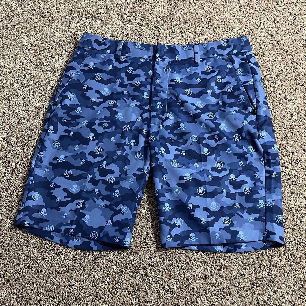 G/FORE Golf Shorts Mens 34‎ Blue Camo Skull Crossbones Stretch Performance Golf
